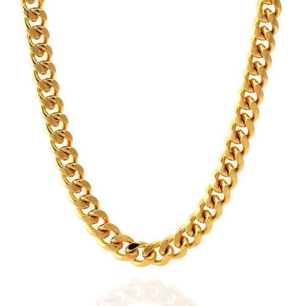 8mm, Stainless Steel 14K Gold Miami Cuban Curb Chain