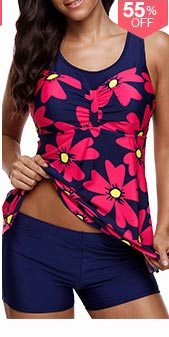 Round Neck Flower Print Tankini Set