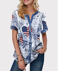 Flag Print Notch Neck Short Sleeve T Shirt