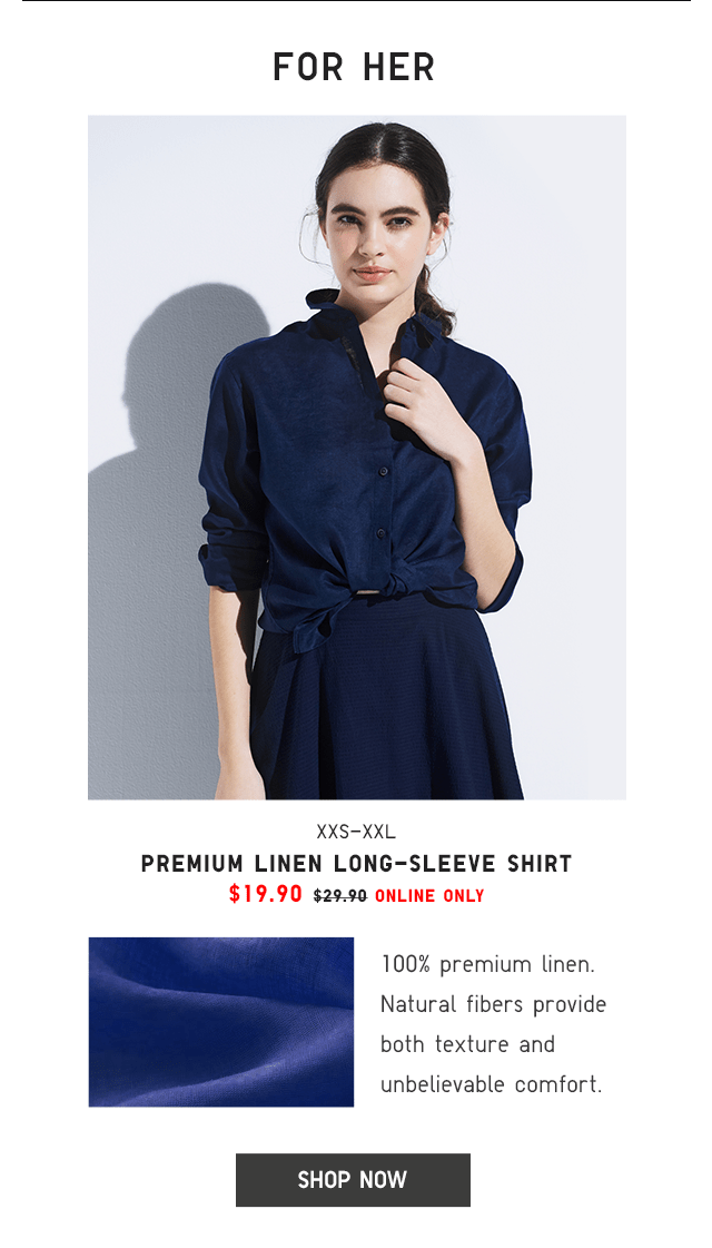 PREMIUM LINEN LONG-SLEEVE SHIRT $19.90 - SHOP NOW