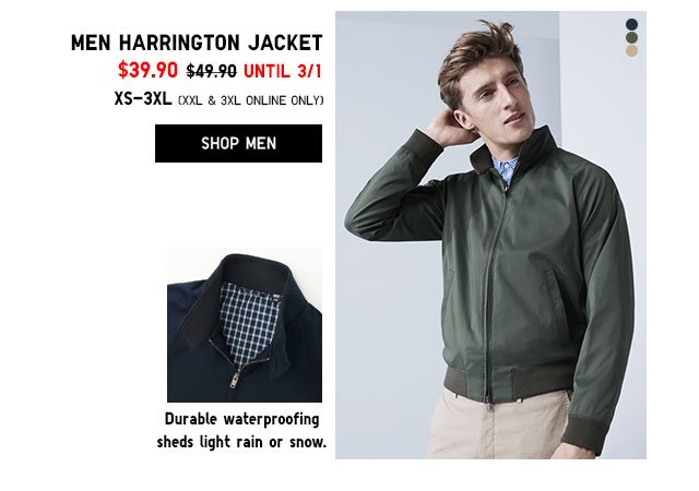 MEN HARRINGTON JACKET - NOW $39.90 - SHOP NOW