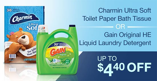 Charmin Ultra Soft Toilet Paper Bath Tissue or Gain Original HE Liquid Laundry Detergent