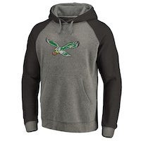 Men's Philadelphia Eagles NFL Pro Line by Fanatics Branded Gray/Black Throwback Logo Tri-Blend Raglan Pullover Hoodie