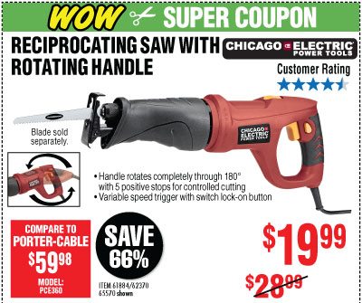 View 6 Amp Heavy Duty Variable Speed Rotating Handle Reciprocating Saw