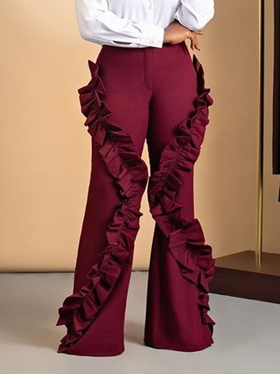 Plain Loose Stringy Selvedge Mid Waist Women's Casual Pants