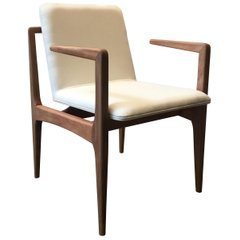 "Oscar" Minimalist Chair with Arms in Solid Jequitibá Wood and Handwoven