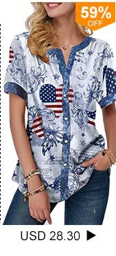 Flag Print Notch Neck Short Sleeve T Shirt