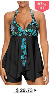 Open Back Printed Asymmetric Hem Tankini Set