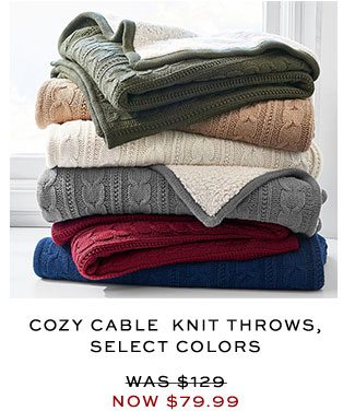 COZY CABLE KNIT THROWS, SELECT COLORS
