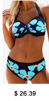 Cutout Back Flower Print Halter Bikini Set