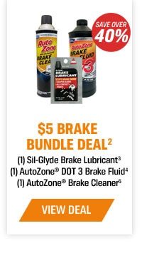 Save Over 40 percent $5 Brake Bundle Deal (1) Sil-Glyde Brake Lubricant (1) AutoZone® DOT 3 Brake Fluid (1) AutoZone® Brake Cleaner