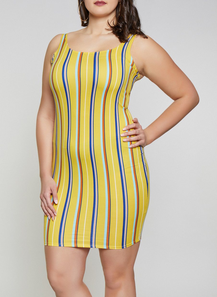 Plus Size Striped Square Neck Tank Dress