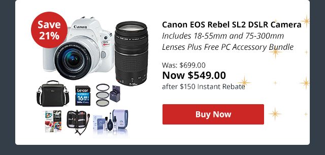 Canon EOS Rebel SL2 DSLR Camera Includes 18-55mm and 75-300mm Lenses Plus Free PC Accessory Bundle 