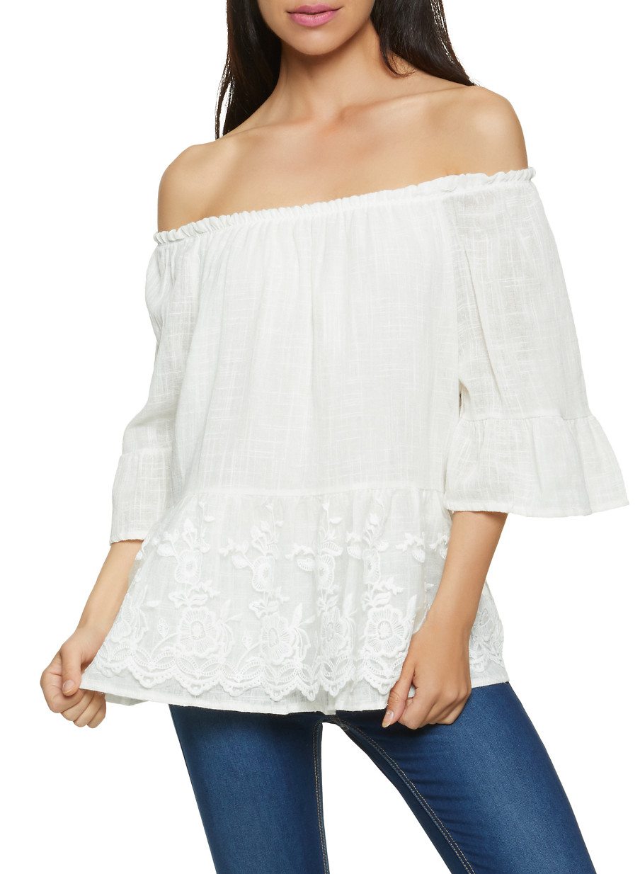 Crochet Detail Off the Shoulder Top