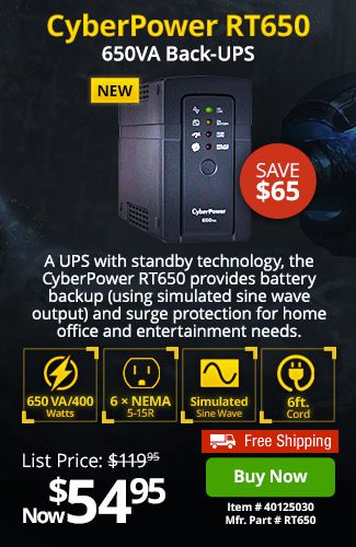 CyberPower 120VAC 400W/650VA UPS | 40125030 | Shop Now