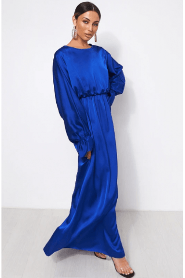 Blue Satin Long Sleeve Dress