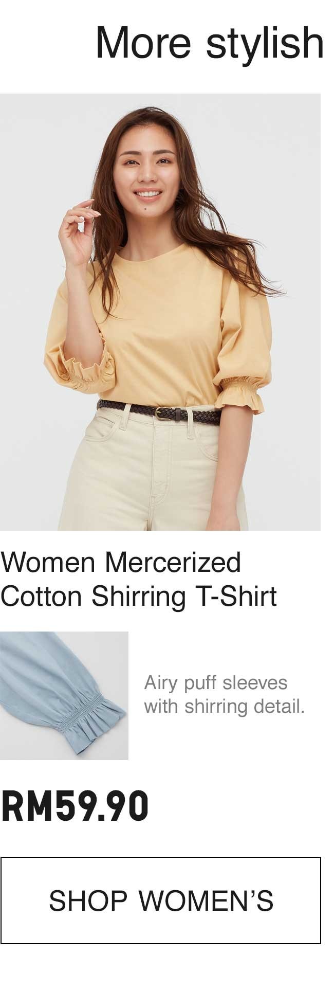 WOMEN MERCERIZED COTTON SHIRRING T-SHIRT