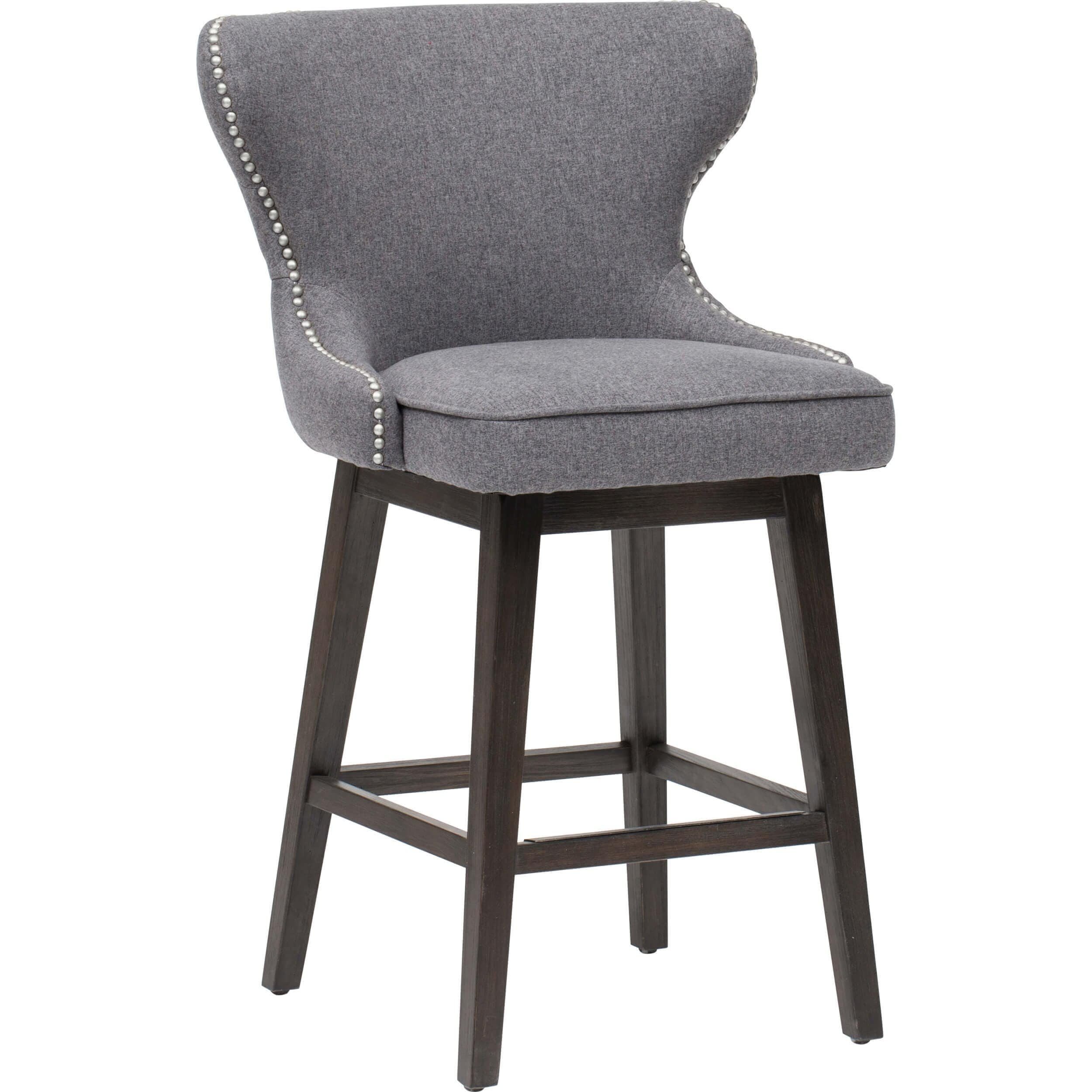 Ariana Swivel Counter Stool, Dark Grey, Nickel Nailheads