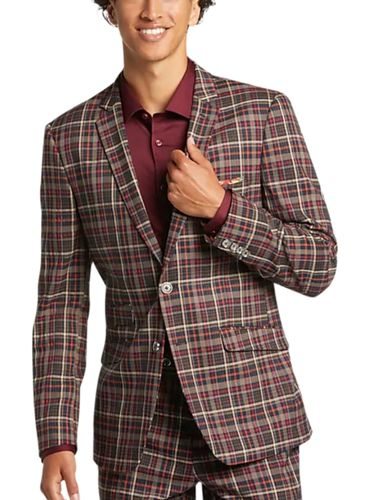 Paisley and Gray Slim Fit Suit Separates Coat Orange Check
