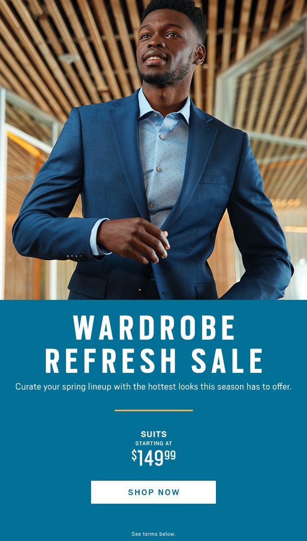 Wardrobe Sale Tag line Suits Starting at $149.99