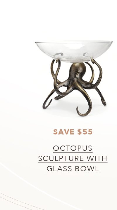 Octopus Aluminum Sculpture with Glass Bowl | SHOP NOW