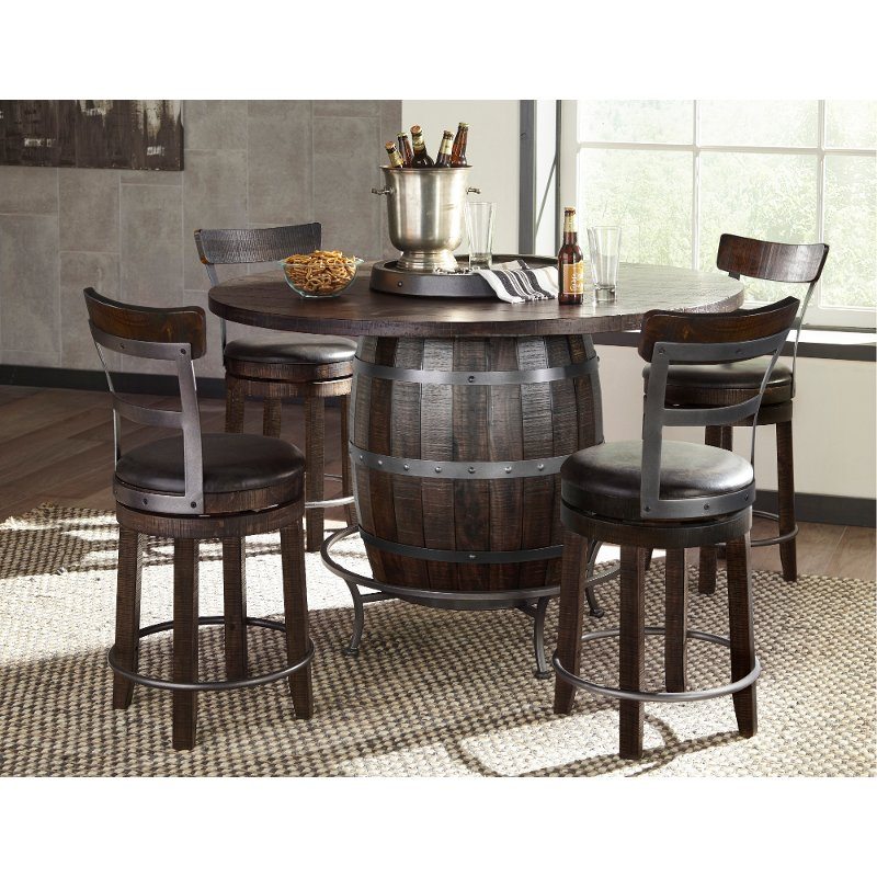 Barrel Tobacco Brown 5 Piece Counter Height Dining Set