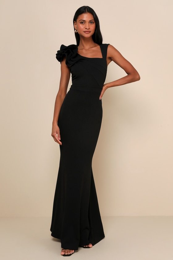 Image of Lucette Black Sleeveless Ruffled Mermaid Maxi Dress