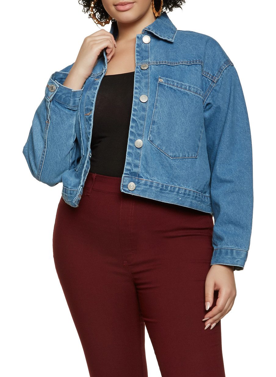 Plus Size Oversized Pocket Jean Jacket