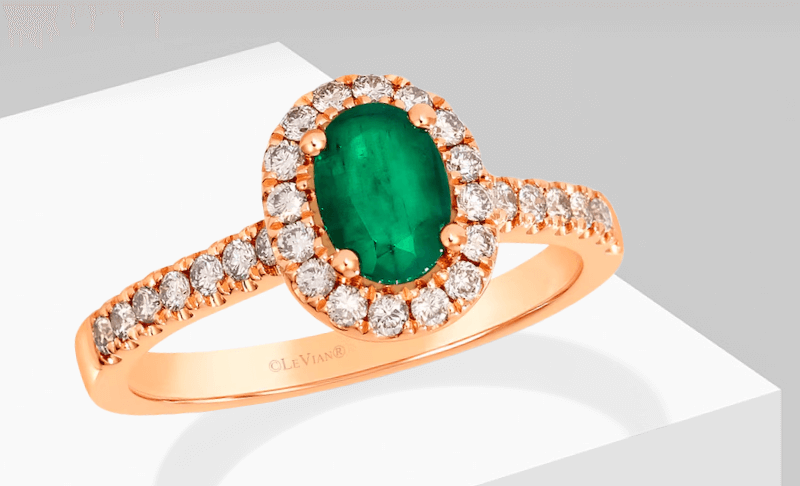 Le Vian Oval-Cut Emerald Ring 3/8 ct tw Diamonds 14K Strawberry Gold