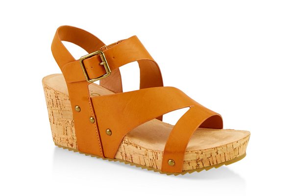 Asymmetrical Band Cork Wedge Sandals