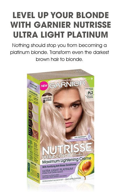 LEVEL UP YOUR BLONDE WITH GARNIER NUTRISSE ULTRA LIGHT PLATINUM - Nothing should stop you from becoming a platinum blonde. Transform even the darkest brown hair to blonde.