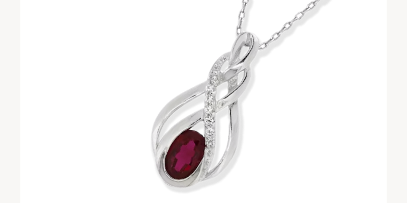 Lab-Created Oval-Cut Ruby & White Lab-Created Sapphire Necklace Sterling Silver 18''