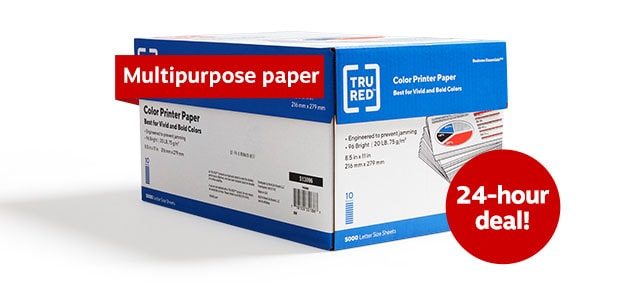 Only $29.99 for TRU RED™ color printer paper, 10-ream case.