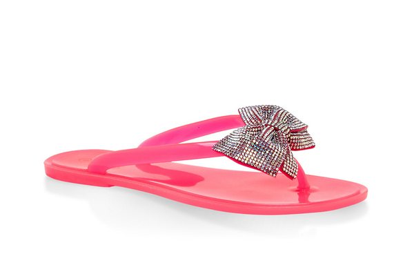 Jelly Rhinestone Bow Flip Flops