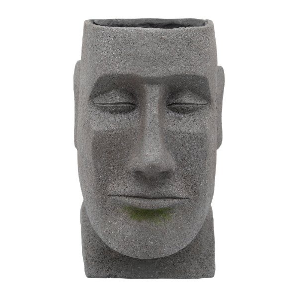 Gray Resin Moai Head Outdoor Planter