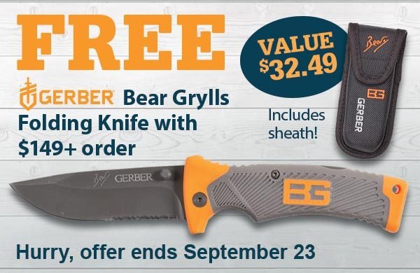 FREE Bear Grylls Folding Knife with $149+ order | Retail Value $32.49 and includes sheath! Hurry, offer ends September 23
