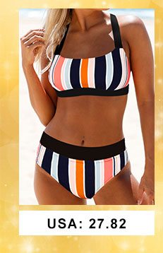 Tie Back Multicolor Striped Bikini Set