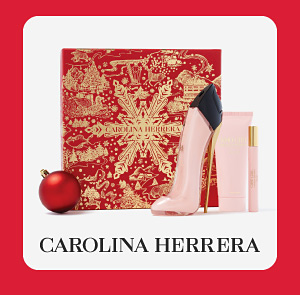 An image of a Carolina Herrera gift set and the logo.