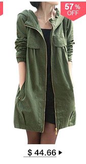 Hooded Collar Zipper Up Pocket Army Green Coat