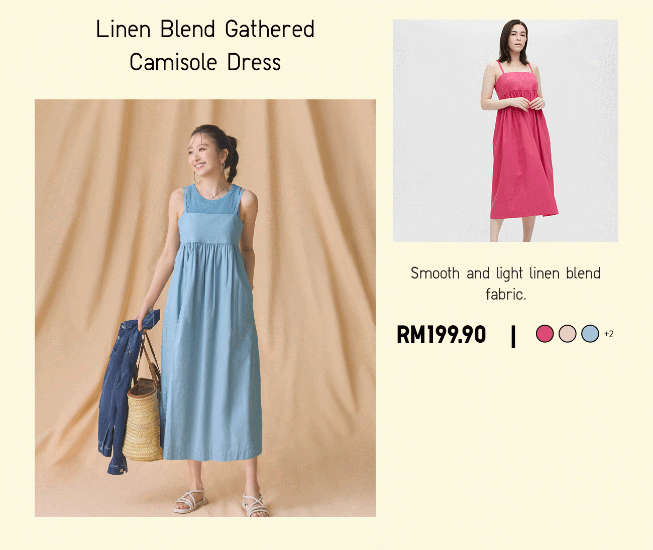 Linen Blend Gathered Camisole Dress