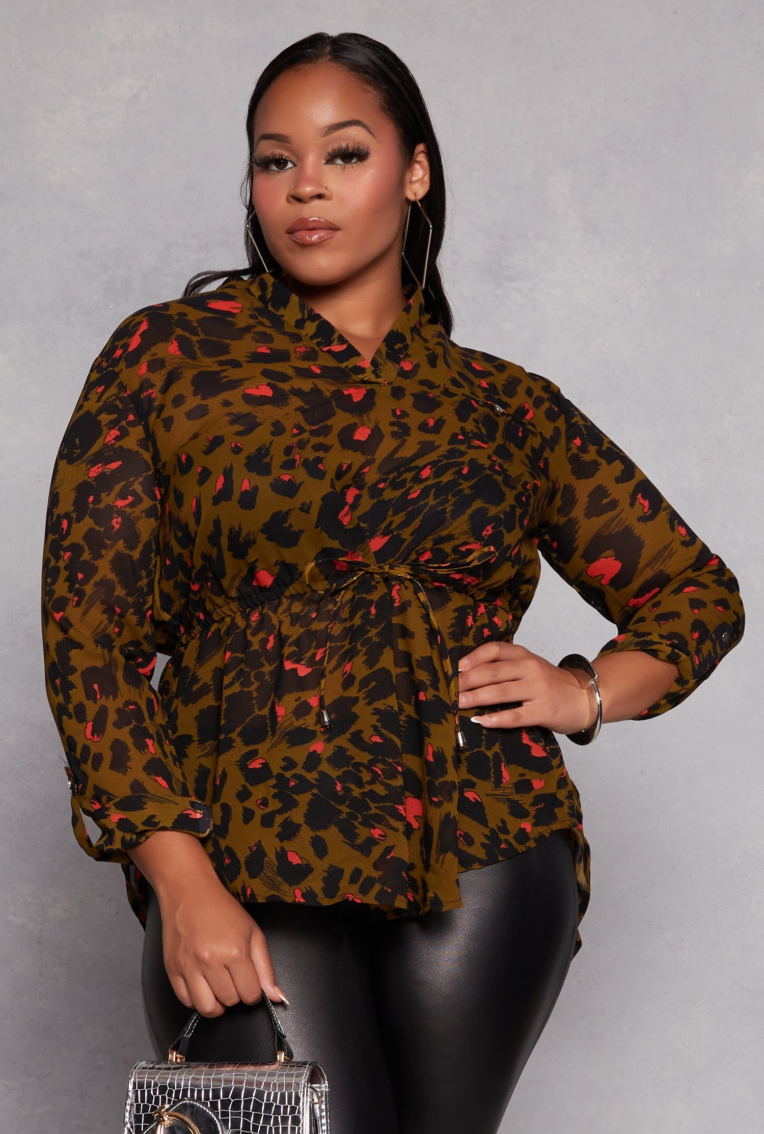 Plus Size Animal Print Tie Waist Top