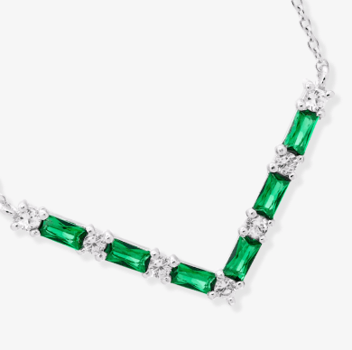 Lab-Created Emerald & White Lab-Created Sapphire Necklace Sterling Silver 18''