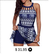 Cutout Neckline Animal Print Swimdress and Shorts