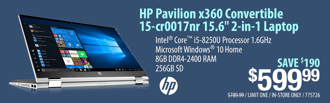 HP Pavilion x360 Convertible 15-cr0017nr 15.6 inch 2-in-1 Laptop