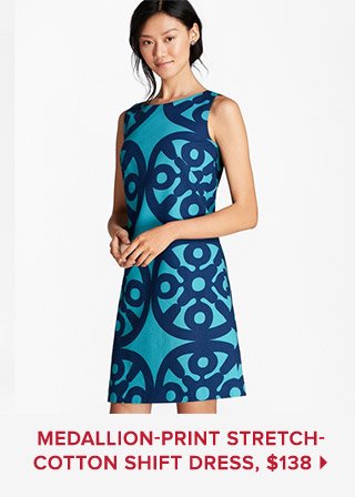 MEDALLION-PRINT STRETCH-COTTON SHIFT DRESS, $138