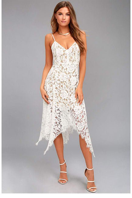  ONE WISH WHITE LACE MIDI DRESS