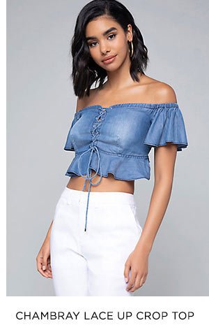 Chambray Lace Up Crop Top