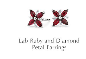 Lab Ruby and Diamond Petal Earrings