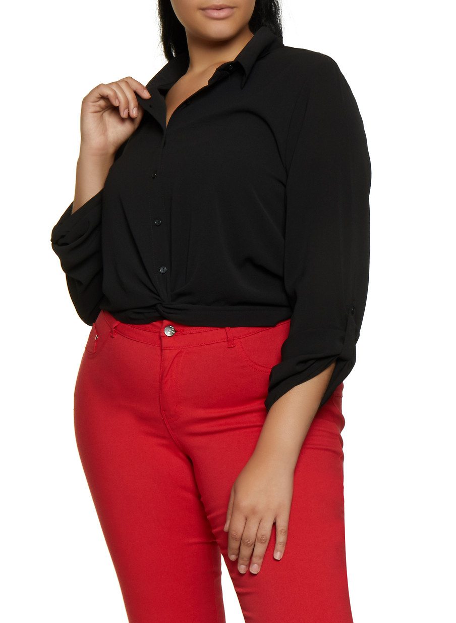 Plus Size Twist Button Front Blouse