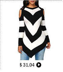 Asymmetric Hem Chevron Pattern Long Sleeve Sweater